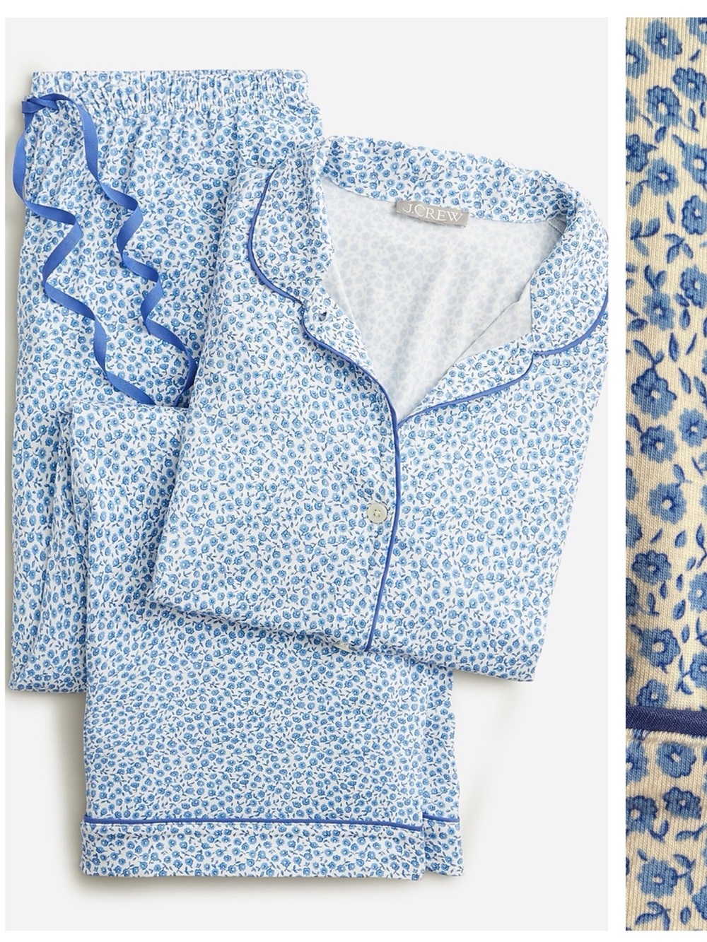 J. Crew Eco Dreamiest Long Sleeve Pajama Set Blue Floral Print 2X Plus Size
